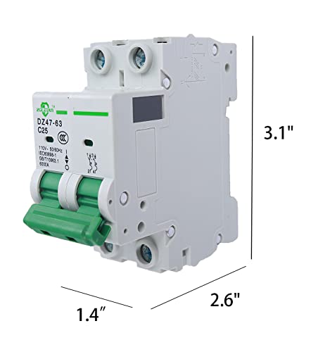 AC Miniature Circuit Breaker, 2 Pole 10 Amp, 120/240VAC, 6kA Din Rail Mount Breaker with Thermal Magnetic Trip, DZ47-63 C10 2P, AC Solar MCB - color: 2 Pole, size: 10 A