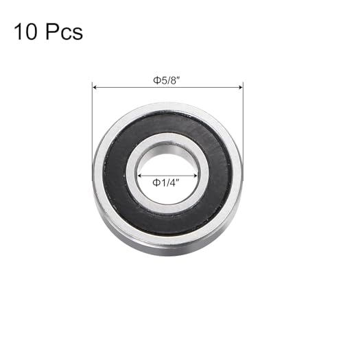 uxcell R4-2RS Deep Groove Ball Bearing, 10pcs 1/4" x 5/8" x 10/51" Chrome Steel Z2 Double Rubber Sealed Bearing - size: 1/4" x 5/8" x 10/51"