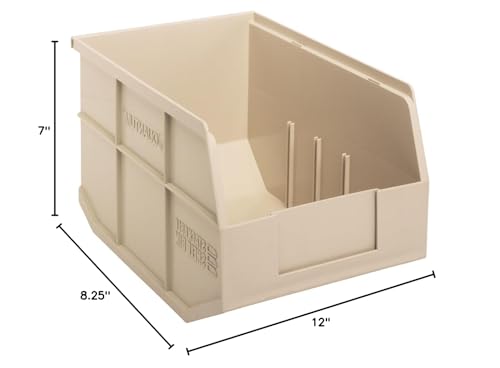 Quantum Storage SSB423 Stackable Shelf Bins Part Organizer - 12" x 8-1/4" x 7" - 6 Pack - color: Ivory