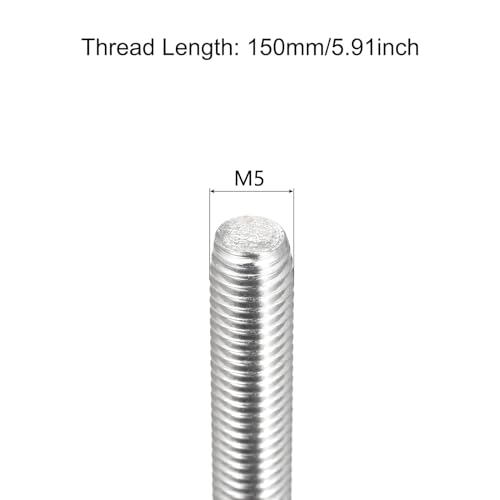 TOP-VIGOR 10Pcs M5-0.8 x 150mm Length Fully Threaded Rod, 304 Stainless Steel Right Hand Threaded Rods, Fully Studding Rod Bar for Anchor Bolts, Clamps, Hangers and U-Bolts - size: M5x150mm, 10pc