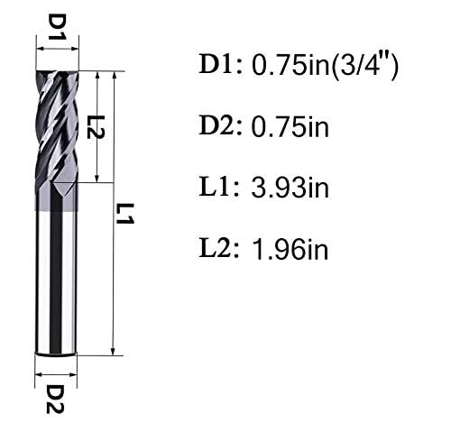 2PCS 3/4'' Carbide Square End Mill Bits Set, Milling Bits Cutter 3/4 Carbide End Mills for Alloy Steels/Hardened Steels, HRC 45 Deg Single End 4 Flute AlTiN Coating (2PCS 3/4in) - size: 2PCS 3/4in