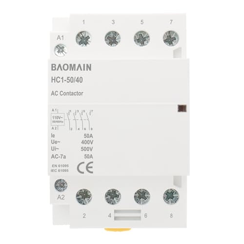 BAOMAIN 50A 4 Pole AC Contactor 110V 4NO DIN Rail for HVAC EV Smart Home