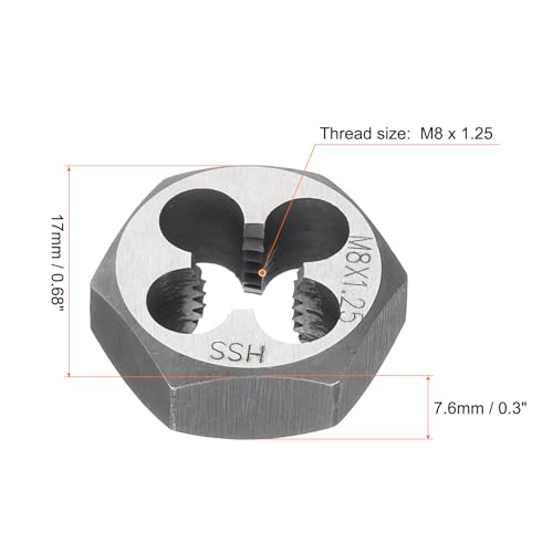 HARFINGTON Hex Threading Die M8 x 1.25 Metric Thread Right Hand High Speed Steel Rethreading Fixed Die Screw Cutting Tapping Repair Tool - size: M8 x 1.25