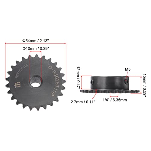 uxcell 25 Tooth Roller Sprocket B Type #25 Chain Single Strand 10mm Bore - size: 10mm