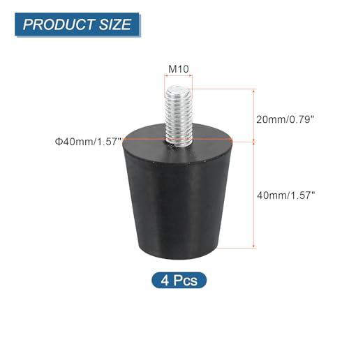 uxcell 4Pcs Rubber Vibration Isolators Mounts Rubber Shock Absorber Mounts, 1.57" x 1.57" Conical Studs with M10 x 20mm Threaded, Silent Block for Air Compressors, Motor, Engines, Black - size: 1.57" x 1.57", M10 x 20mm