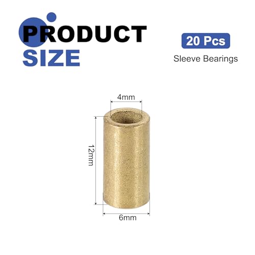 uxcell 20Pcs Sleeve Bearings, 4mm Bore x 6mm OD x 12mm Length, Self-Lubricating Sintered Bronze Bushings - size: 4mm Bore x 6mm OD x 12mm Length