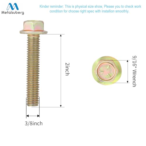 3/8" x 2" Flanged Hex Toothed Bolt by Color Zinc Plated, Alloy Steel,Grade 5.(10pcs Pack) by Metalsuberg - size: 3/8" x 2" 10pcs