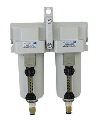 PneumaticPlus SAFU430-N04-MEP Air Particulate (10 µm), Coalescing (0.1 µm) Filter Combo, 1/2" NPT, Metal Bowl w/Manual Drain