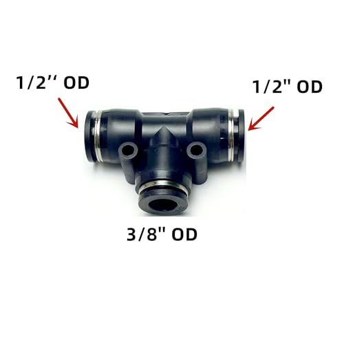 PNEUMATIC Black Plastic Push To Connect Fittings 1/2'' x 3/8'' x 1/2 Inch Tube OD Tee Reducer Connector Push Fit Fittings PGT1/2-3/8(Pack of 5) - color: Black, size: 1/2'' x 3/8‘’ x 1/2‘’OD