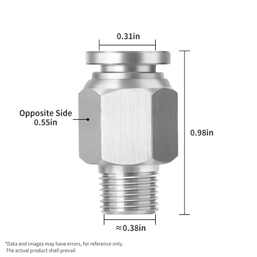 PNEUMATIC 304 Stainless Steel Male Straight 5/16 Inch Tube OD x 1/8 Inch NPT Thread Push to Connect Fittings (Pack of 5) - size: 5/16"OD x 1/8"NPT