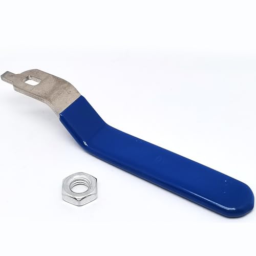 1 Piece Hole Size 6×10mm 201 Stainless Steel Ball Valve Handle with Blue Plastic Handle Grip & Nut for 1-1/4inch Ball Valve,180 Degree No Positioning Round Head(Straight) - size: 6×10mm,1-1/4in Straight