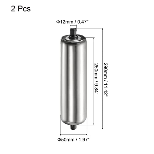 PATIKIL Conveyor Roller 2" Diameter 10" Length, 2 Pack Stainless Steel Gravity Transmission Replacement Part Galvanized End, Silver - size: 2"x10"
