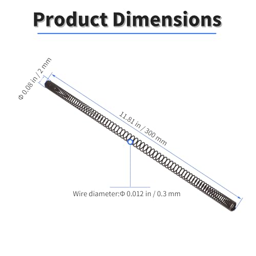 Compression Spring, 0.012" Dia, 0.08" OD, 11.81" Length - size: 1 pcs 0.3*2*300mm
