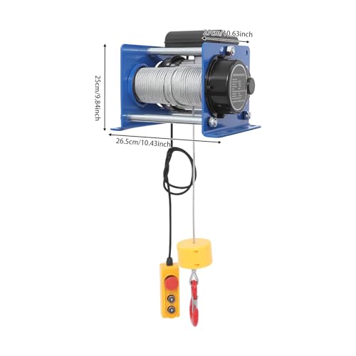 Electric Hoist Winch Portable Electric Hoist with Wired Control, 881lbs Powered Hoists with Long Steel Wire Rope, for Factory, Garage & Warehouse, 98ft Lifting Height, 110V 1000W (Blue) - color: Blue