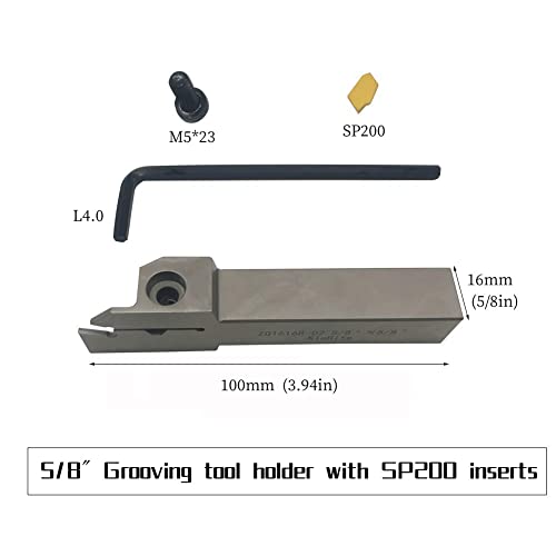 1/2" 3/8" 5/8" 3/4" Indexable Lathe Grooving Parting Holder with 10 Pieces GTN- SP200 SP300 Heavy Duty Nickel Plated ZQ Right -Hand Cut Off Tool Carbide Inserts… (5/8" ZQ1616R02 Holder + SP200) - color: 5/8" ZQ1616R02 Holder + SP200