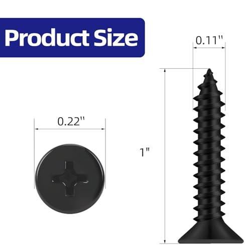 #4 x 1 Flat Head Self Tapping Screws, 304 Stainless Steel 18-8 Wood Screw, Black Finish, Screwdriver Bit Included, 200 PCS - color: Black, size: #4 x 1"