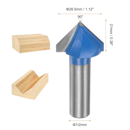 HARFINGTON 2pcs Router Bits 1-1/8" Dia 1/2" Shank 90 Degree V Type End Mill Carbide for Woodworking Carpentry Engraving Edge Trimmer Cutter Tools - size: 1-1/8"