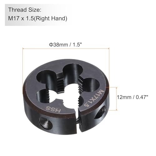 HARFINGTON Round Threading Die M17 x 1.5 Metric Thread 38mm OD Adjustable Right Hand High-Speed Steel (HSS) Round Die Screw Thread Cutting Die for Thread Repair - size: M17 x 1.5