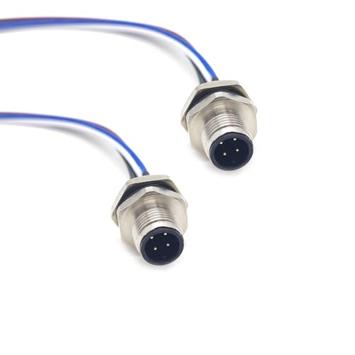 2Pcs M12 4 Pin A Code Male Connector Cable, IP67 Waterproof Back Mount Cable UnShielded Straight Aviation Socket Electrical Cable Sensor Receptacle 250V 4A (0.5Meter/1.64ft) - size: Male