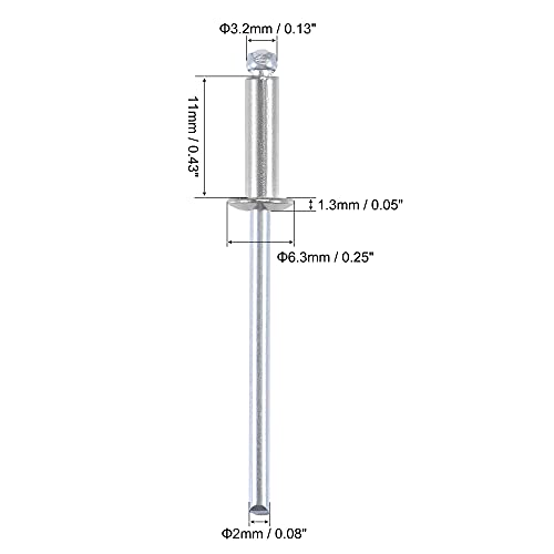 uxcell Blind Rivets 304 Stainless Steel 3.2mm Diameter 11mm Grip Length Silver 50pcs - size: 3.2mm x 11mm