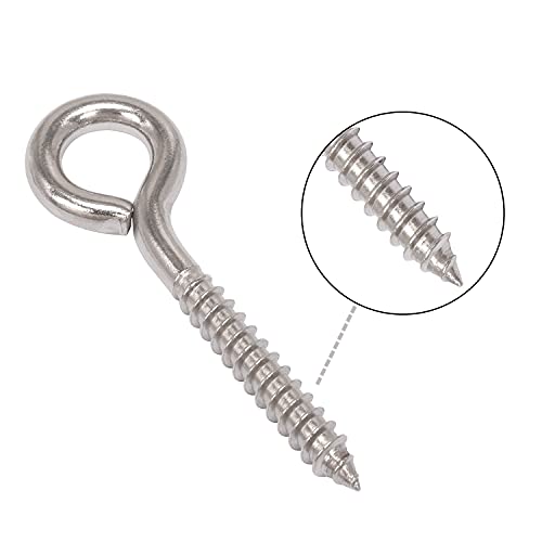 SHONAN 3.2" Stainless Steel Eye Screws for Wood, 8 Pcs Heavy Duty Screw Eye Hooks, Eye Screw Hooks for Hanging Hammock, Swing, Clothesline, Eye Bolt Hooks for Outdoor Activities, 150 Lbs Capacity - size: 3.2 Inch, 8 Pack