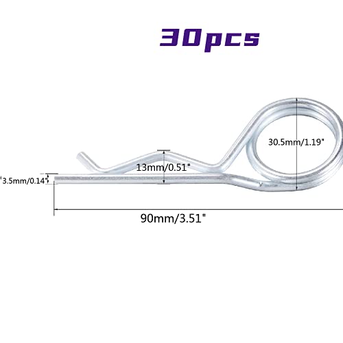 Steel Double Loop Hitch Pin Clip Various Size Fasteners, Multi-Use Cotter Hairpin Assortment Kit, Fit for Various Hitch Pins (M3.9X90 30PCS) - color: M3.5X90 30PCS