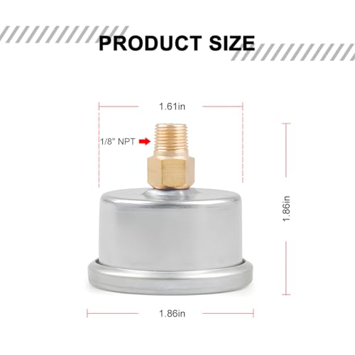 0-60 Psi Fuel Pressure Gauge, 1/8" NPT Center Back Mount Stainless Steel Oil Liquid Fuel Filled Stress Indicator, 1.87" Dial Size Automotive Engine Pressure Test, Universal Fit