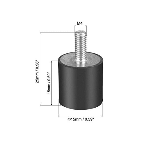 uxcell M4 Thread Rubber Mounts,Vibration Isolators,Cylindrical Shock Absorber with Studs 15mm x 15mm 4pcs - size: M4x15x15mm