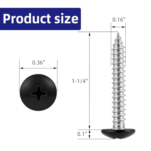 100 PCS #8 x 1-1/4" Wood Screws, Alloy Steel Truss Head Self Tapping Screws, Black Head, Full Thread, Screwdriver Bit Included - color: Black, size: #8 x 1-1/4"