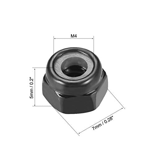 uxcell Hex Lock Nuts - M4 x 0.7mm Carbon Steel Nylon Insert Self-Locking Nuts for Fasteners, 50Pcs Black - size: M4 x 0.7mm