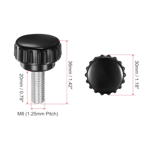 uxcell 4pcs Knurled Clamping Knobs M8 x 20mm Metric Zinc Plated Carbon Steel Male Thread Thumb Screw on Type 30mm Plastic Round Head Threaded Hand Bolt Stud Knobs Black - size: M8 x 20mm x 30mm