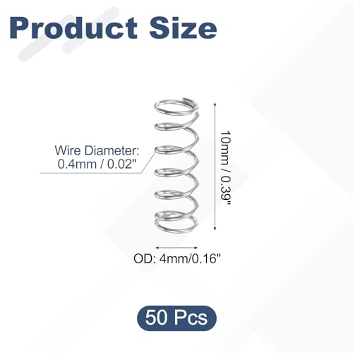 uxcell 50Pcs 304 Stainless Steel Compression Springs,0.4mmWD, 4mm ODx10mm L - size: 4mmx10mm