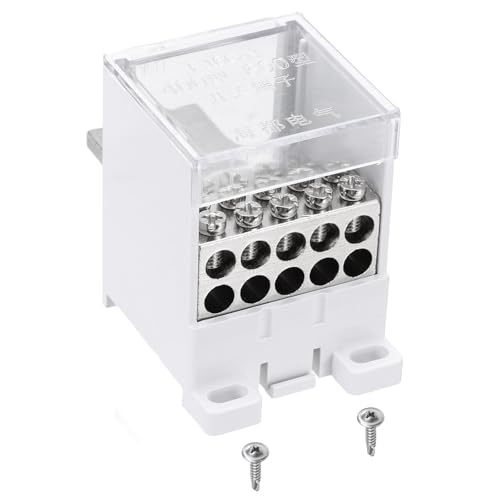MECCANIXITY 1 in 10 Out Rail Terminal Block 690V 400A Connector for 12-4AWG - size: 44.2mm for 12-4AWG, style: 1 in 10 Out, 690V 400A