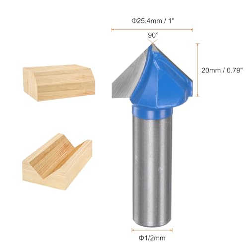 HARFINGTON 2pcs Router Bits 1" Dia 1/2" Shank 90 Degree V Type End Mill Carbide for Woodworking Carpentry Engraving Edge Trimmer Cutter Tools - size: 1 in