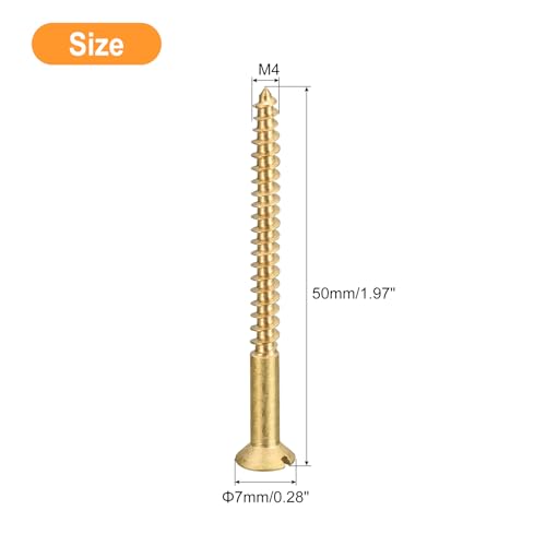 uxcell Brass Wood Screws, 30Pcs M4 x 50mm Slotted Drive Flat Head Self Tapping Screw Countersunk for Woodworking Furniture - size: M4 x 50mm