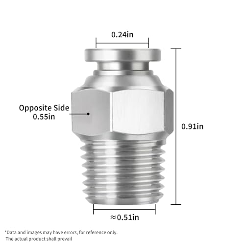 PNEUMATIC 304 Stainless Steel Male Straight 1/4 Inch Tube OD x 1/4 Inch NPT Thread Push to Connect Fittings (Pack of 5) - size: 1/4"OD x 1/4"NPT