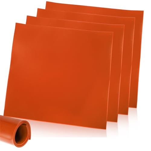 Tlence 4 PCS Red Silicone Rubber Sheet, 12'' x 12'' x 1/8'' Flexible Heat Resistant Silicone Insulation Gasket, 60 A Smooth Finish High Temperature Silicone Rubber Sheeting for DIY Crafts Pads Seals
