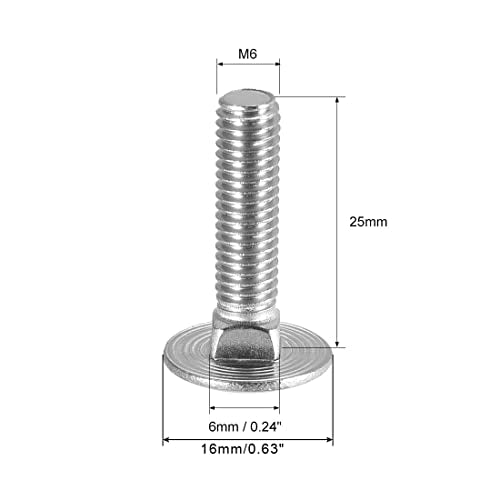 uxcell Carriage Bolts, Neck Carriage Bolt 304 Stainless Steel M6x25mm 20pcs - size: M6x25mm