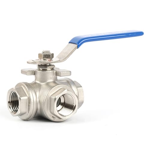 U.S. Solid 1-1/2" 3 Way Ball Valve - 304 Stainless Steel DN40 Manual Ball Valve G Thread, T Mounting Pad - size: 1-1/2 inch, style: T Mounting Pad