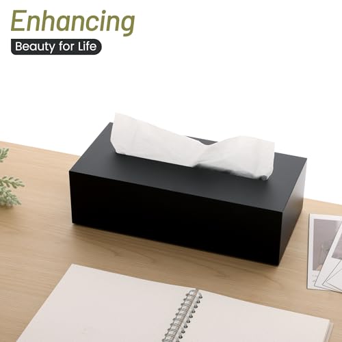 SANRUI Acrylic Rectangle Tissue Box with Snap Bottom, Matte Black - color: Matt Black