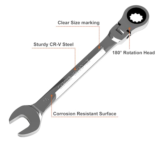 Egofine 18mm Ratchet Wrench Flex Head, Ratcheting Combination Wrench Metric, Industrial Grade Gear Spanner with 12 Point Box End, 72-Teeth Ratchet, Chrome Vanadium Steel - style: 18mm