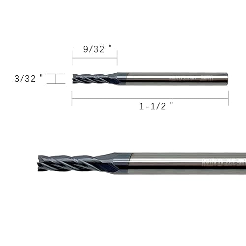 LU&MN Carbide Square End Mill, 4 Flute, 3/32" Dia 1/8" Shank Dia, 5 Piece - size: 3/32 in