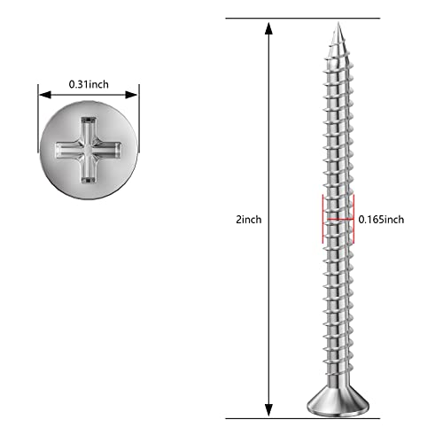 Wensilon (150Pcs) #8x2 Wood Screw Quick Metal Self Tapping Flat Head 304 Stainless Steel - color: Silver, size: #8x2