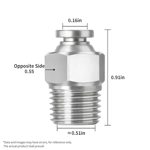 PNEUMATIC 304 Stainless Steel Male Straight 5/32 Inch Tube OD x 1/4 Inch NPT Thread Push to Connect Fittings (Pack of 5) - size: 5/32"OD x 1/4"NPT