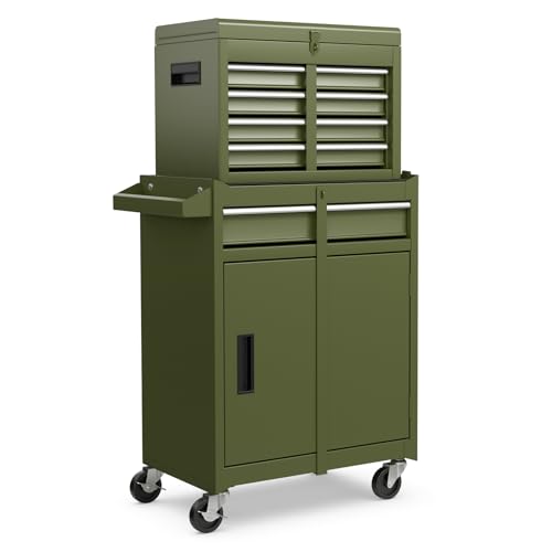 IRONMAX 2-in-1 Detachable Rolling Metal Tool Chest, 5 Drawers, Olive Green - color: Olive Green