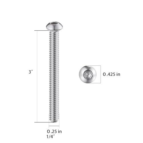 Wensilon (50Pcs) 1/4-20 * 3 Button Head Socket Cap Bolts Screws, 304 Stainless Steel, Allen Hex Drive, Bright Finish, Fully Machine Thread - color: Silver, size: B 1/4-20*3