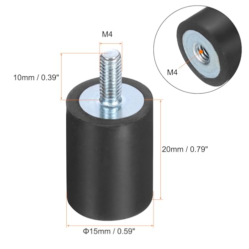 uxcell 6pcs M4x10mm Rubber Isolator Mounts with Studs 15x20mm - size: VD-D15*H20, M4*10