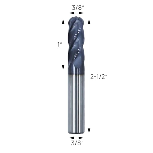 3/8in Carbide Ball Nose End Mill, CNC Router Bits with AlTiN Coated 4 Flute - size: 3/8in