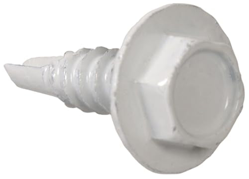 Hillman 100 Pcs Hex Washer Head Self-Drilling Screws (#8 x 9/16") | Hex Drive TEK Screws for Metal, Wood & Fiberglass | White Painted Carbon Steel Fasteners for Metal-to-Metal Construction & Repairs