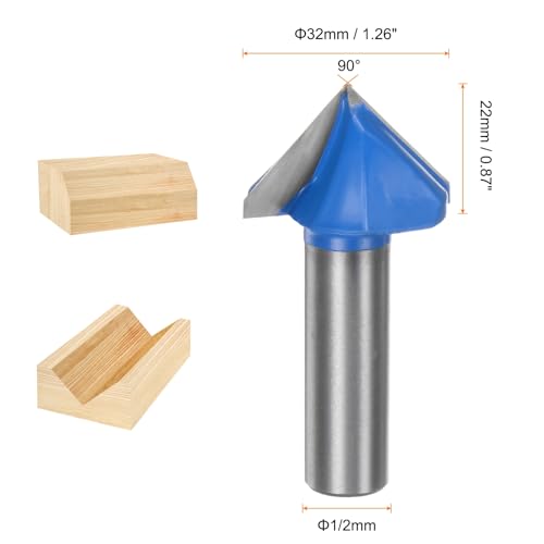 HARFINGTON 2pcs Router Bits 1-1/4" Dia 1/2" Shank 90 Degree V Type End Mill Carbide for Woodworking Carpentry Engraving Edge Trimmer Cutter Tools - size: 1-1/4"